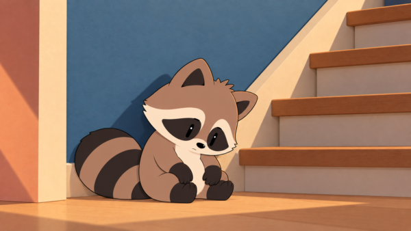 Pache sitting exhausted at the bottom of a staircase, illustrating the mental and emotional exhaustion of ADHD burnout.