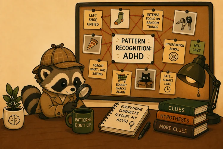 Pache investigating ADHD patterns like hyperfixation, forgetfulness, lateness, and losing keys