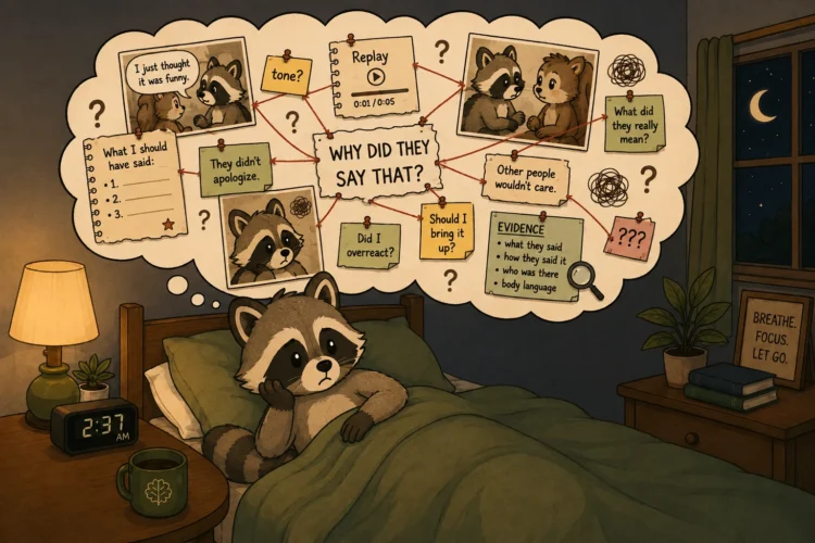     Pache lying awake at night replaying a conversation and questioning what another person meant
