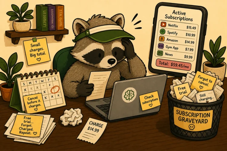 Pache reviewing forgotten subscriptions and recurring charges at his desk
