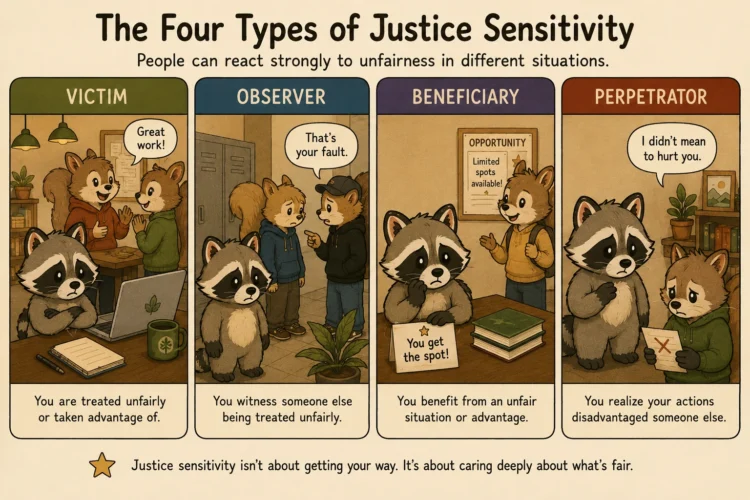 Pache illustrating the four types of justice sensitivity: victim, observer, beneficiary, and perpetrator