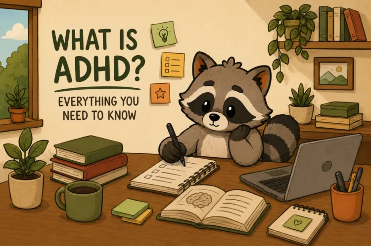 Pache taking notes at a desk beside the words What Is ADHD? Everything You Need to Know