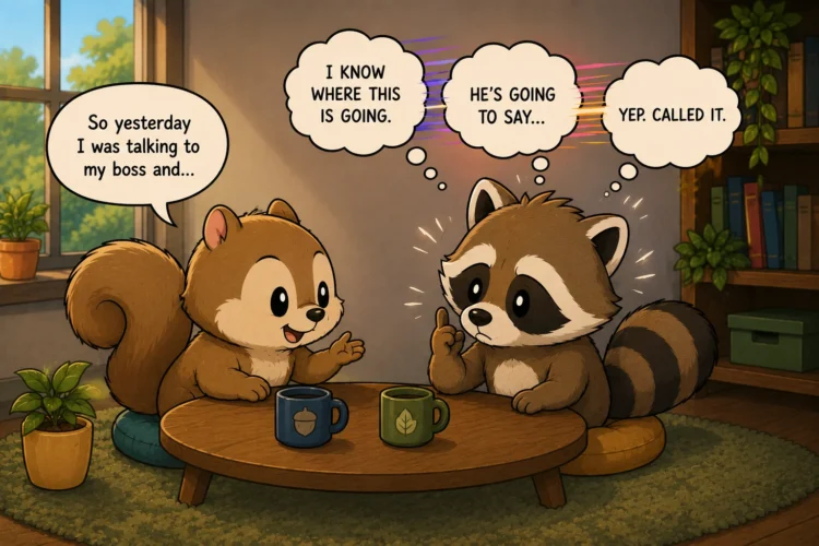Pache predicts what someone will say while waiting for his turn to speak, illustrating ADHD impulsivity in conversation