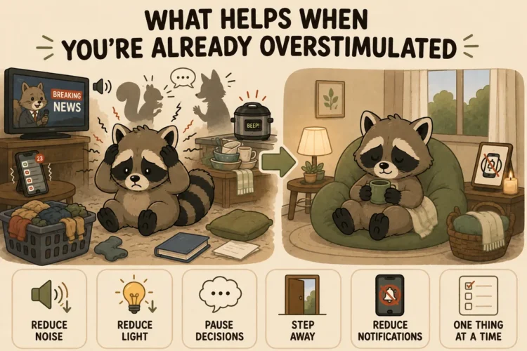 Pache moving from an overstimulating environment to a quieter space using strategies to reduce ADHD overstimulation.