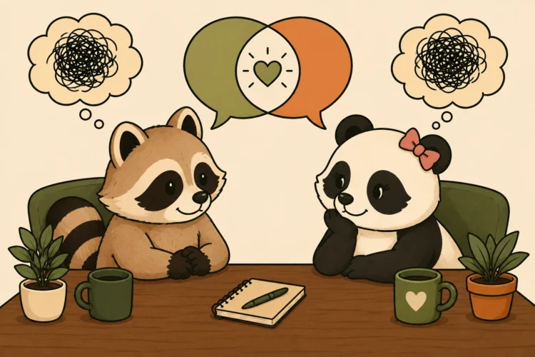 Pache and his panda partner talking through confusing thoughts and finding mutual understanding