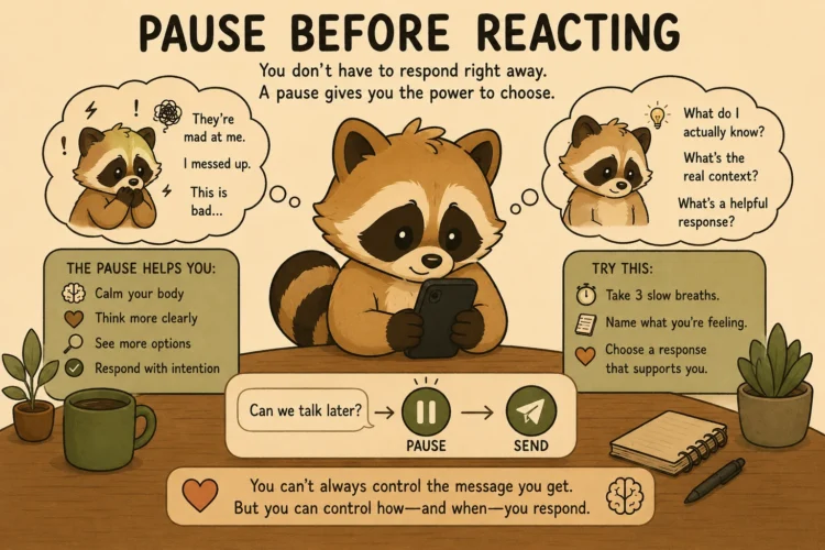 Pache pausing before responding to a text message and questioning rejection-sensitive thoughts