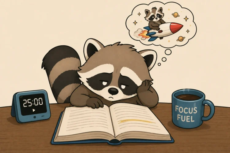  Pache tries to read a book while his mind wanders, illustrating difficulty sustaining attention with ADHD