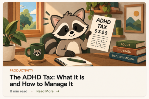 Pache holding an ADHD Tax bill, illustrating the unexpected costs and expenses associated with ADHD.