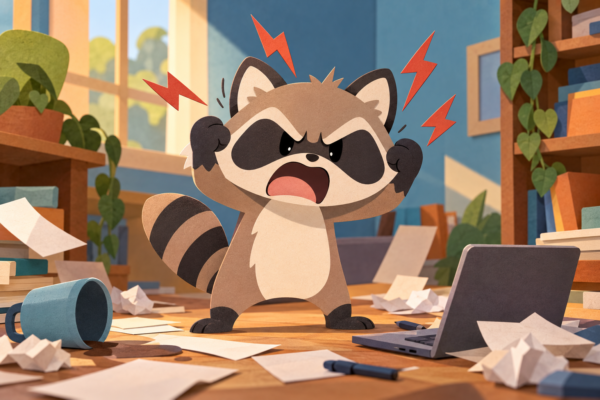 Pache feeling overwhelmed by anger and frustration while working at his desk