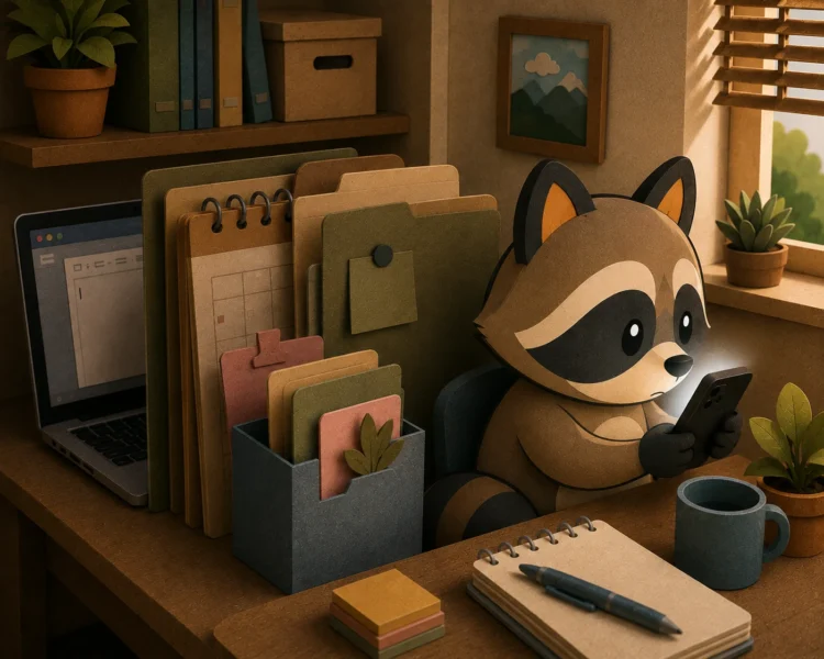 Pache becomes distracted by his phone while an unfinished task remains forgotten on his laptop