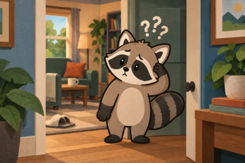 Pache standing confused in a doorway after forgetting why he entered the room, illustrating ADHD working memory.
